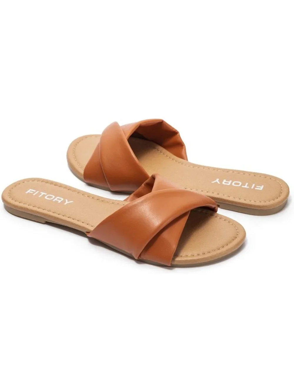 Women's Brown Flat Sandals Fashion Slides With Soft Leather Slippers for Summer